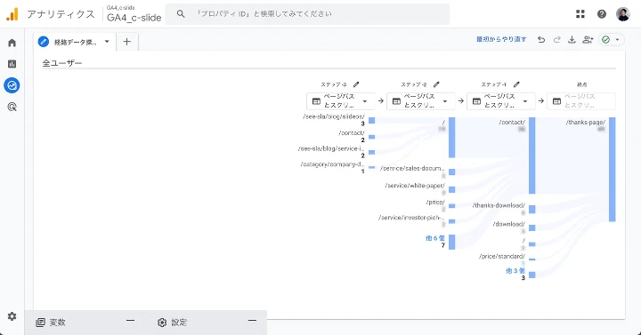 GA4の探索機能の操作画面
